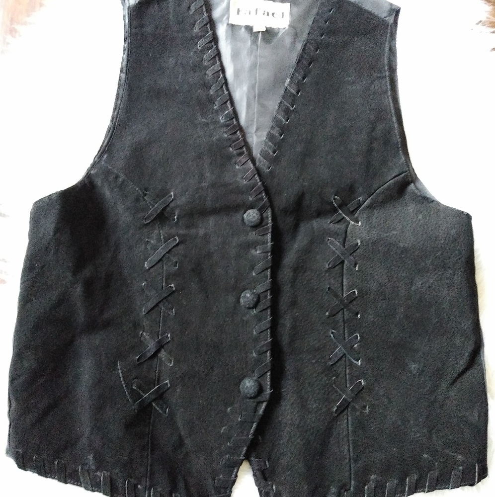 Rafael vintage suede leather biker vest size M